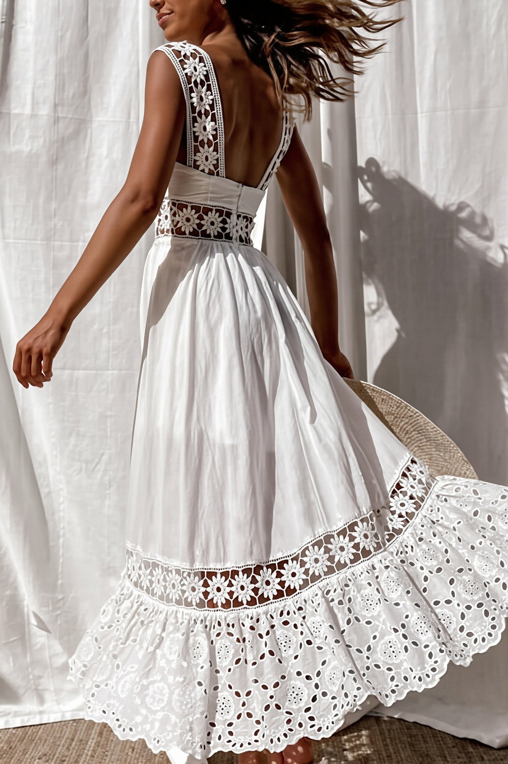Lace Cutout Swing Boho Dress