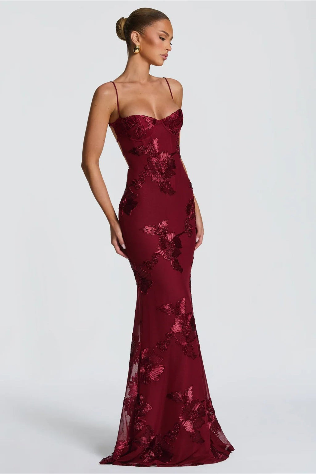 3D-Applique Tie-Back Prom Dress