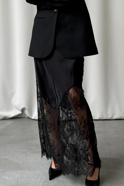 Lace-Patchwork Sheer Bodycon Skirt
