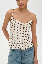 Polka Dot Ruffle Tie-Back Cami Top