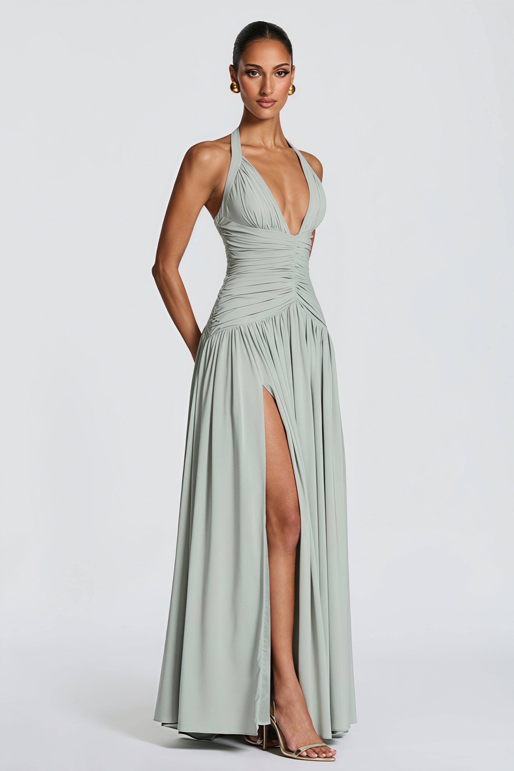 Halter-Neck Slit Backless Maxi Dress