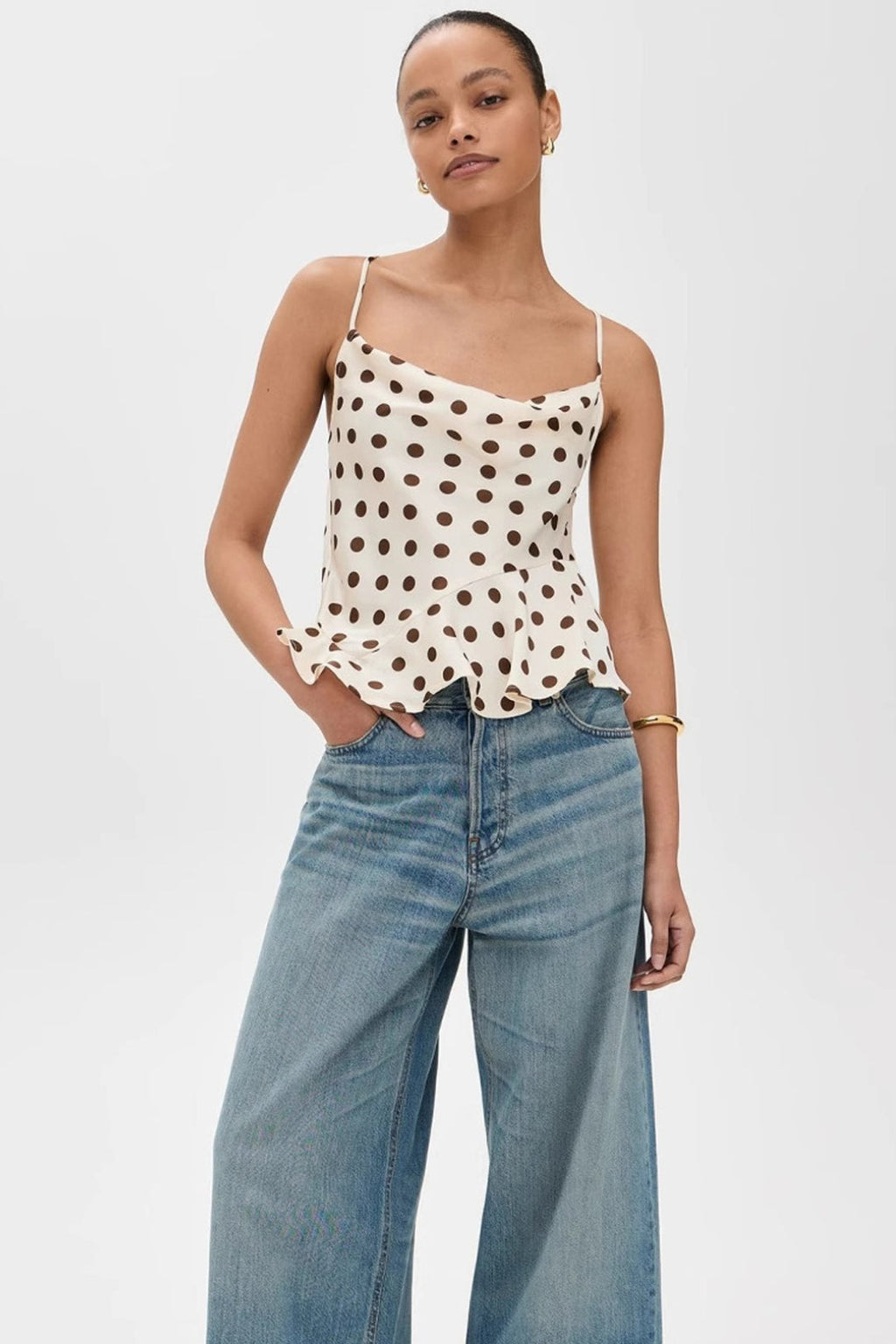 Polka Dot Ruffle Tie-Back Cami Top