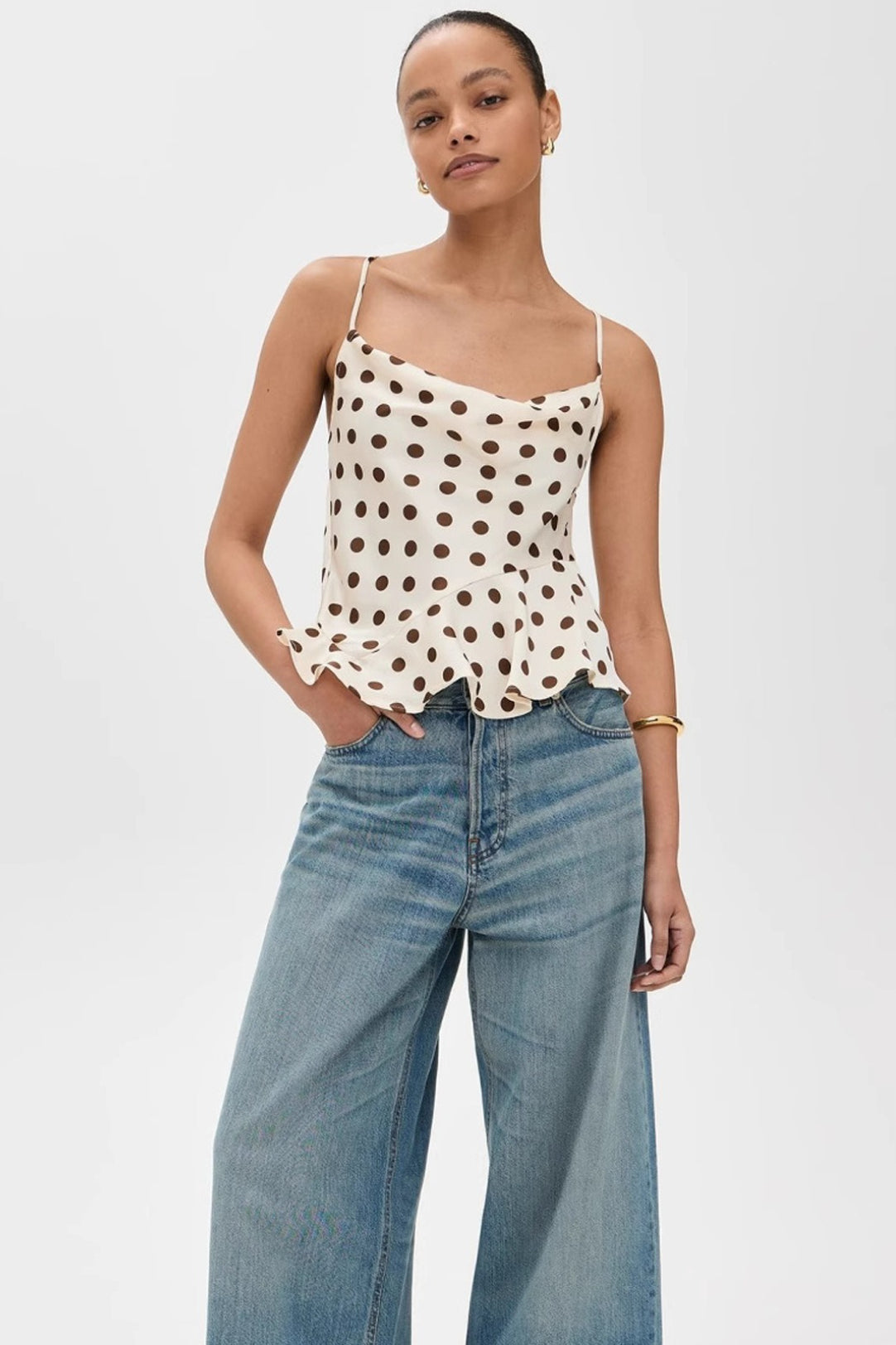 Polka Dot Ruffle Tie-Back Cami Top