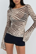 Zebra Mesh Sheer Blouse