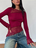 Floral-Detail Slim Long-Sleeve Top
