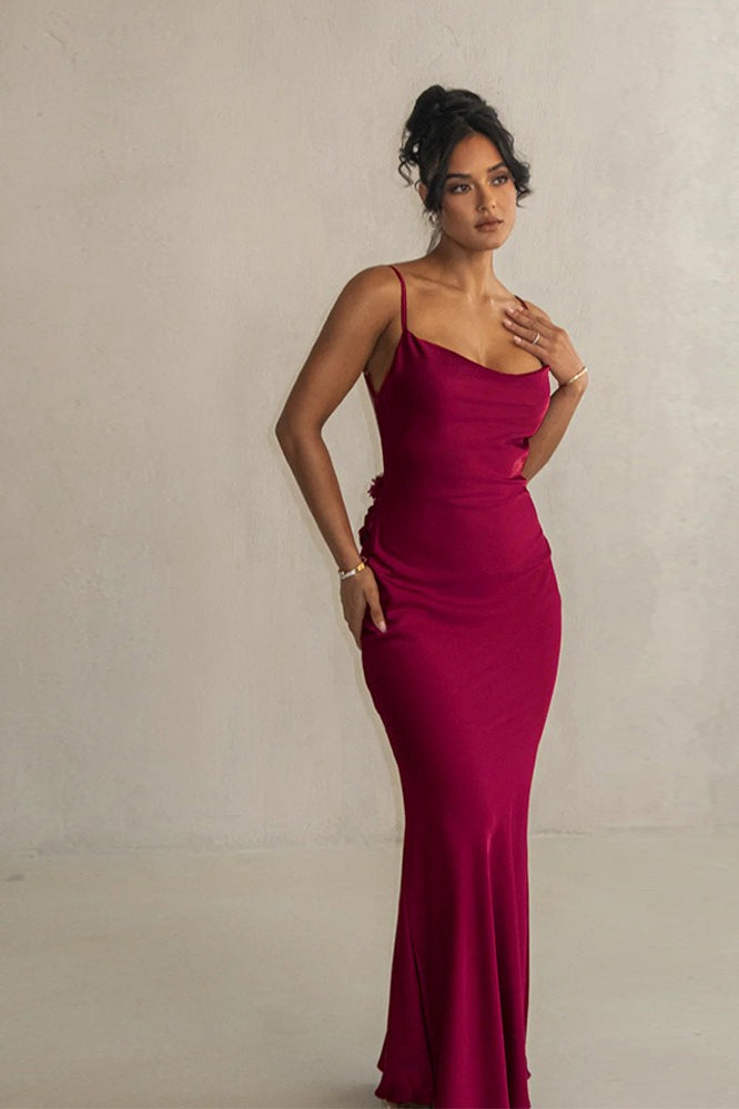 Satin Cami Backless Prom Dress