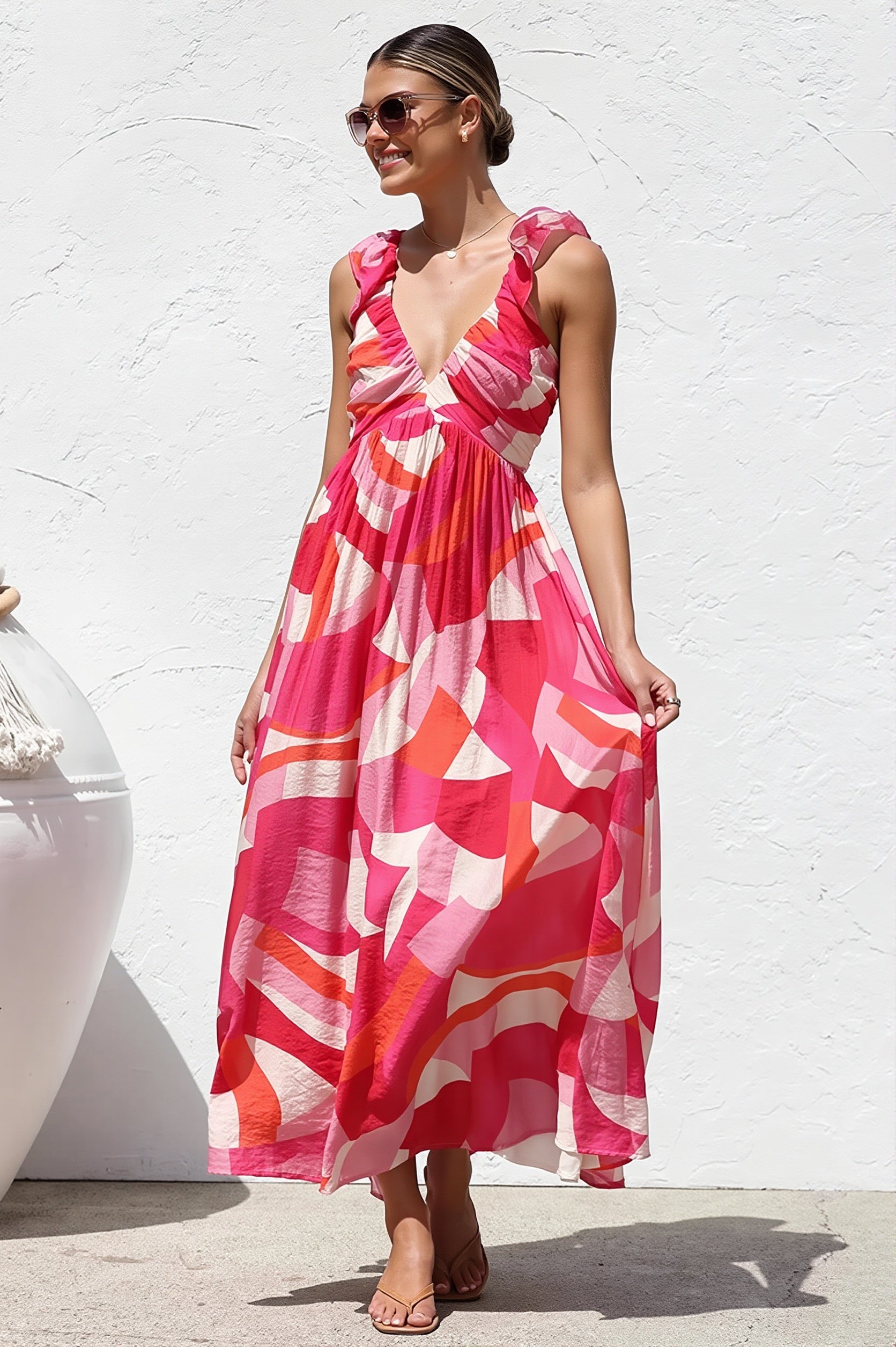 V-Neck Print Swing Cami Maxi Dress