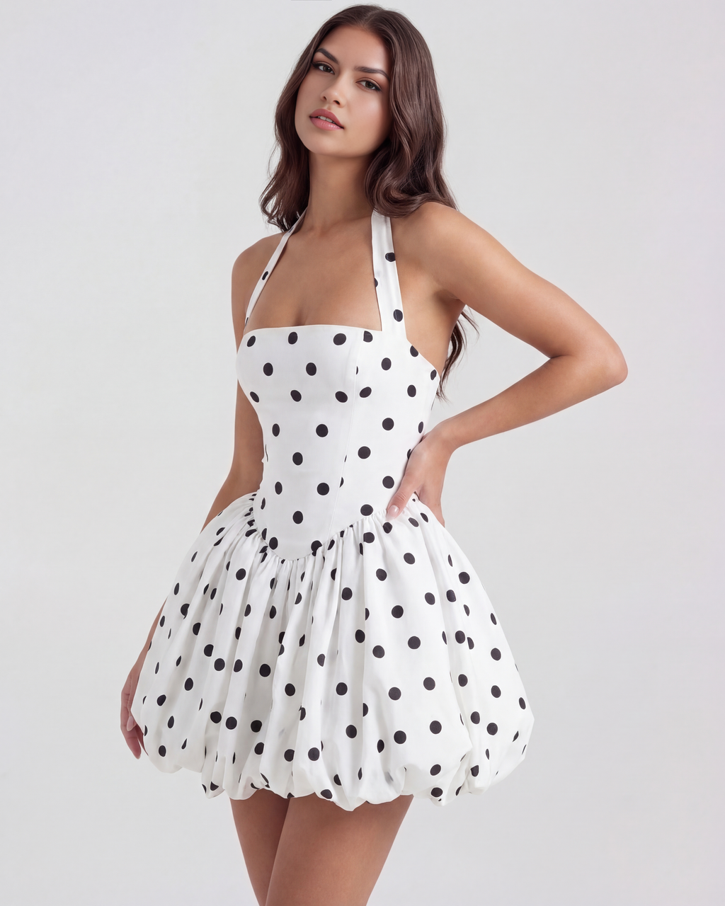 Giulia Polka Dot Halter Mini Dress