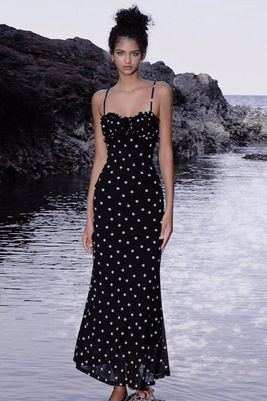 Polka Dot Cami Backless Bodycon Maxi Dress