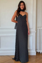 Polka Dot V-Neck Cami Backless Maxi Dress