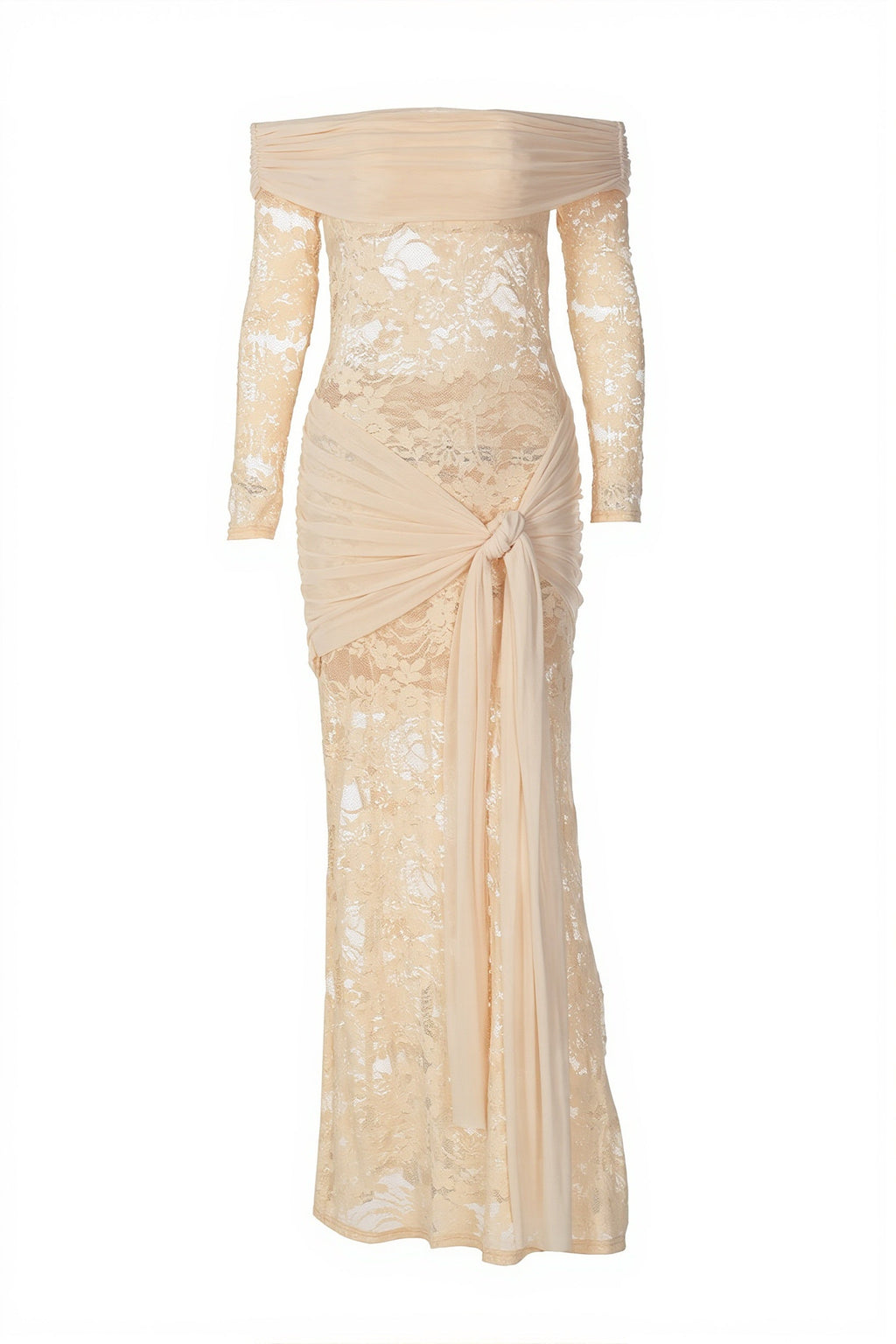 Lace-Trim Off-Shoulder Wrap Maxi Dress