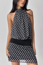 Polka Dot Chiffon Halter Bodycon Mini Dress