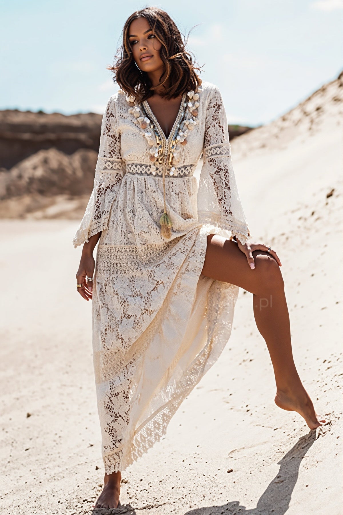 Tassel Lace-Splice Boho Dress