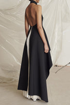 Black-White Pleated Halter Prom Dress
