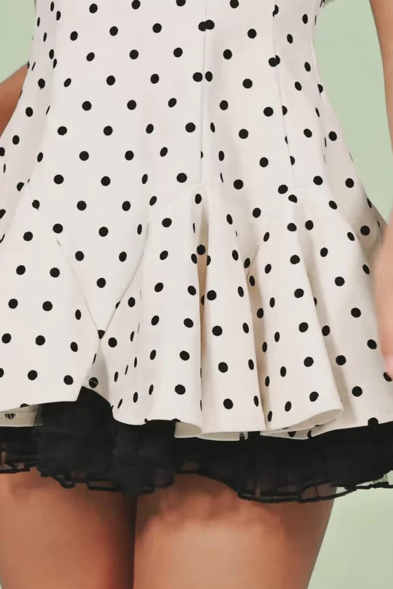 Polka Dot Bow-Collar Ruffle Mini Dress
