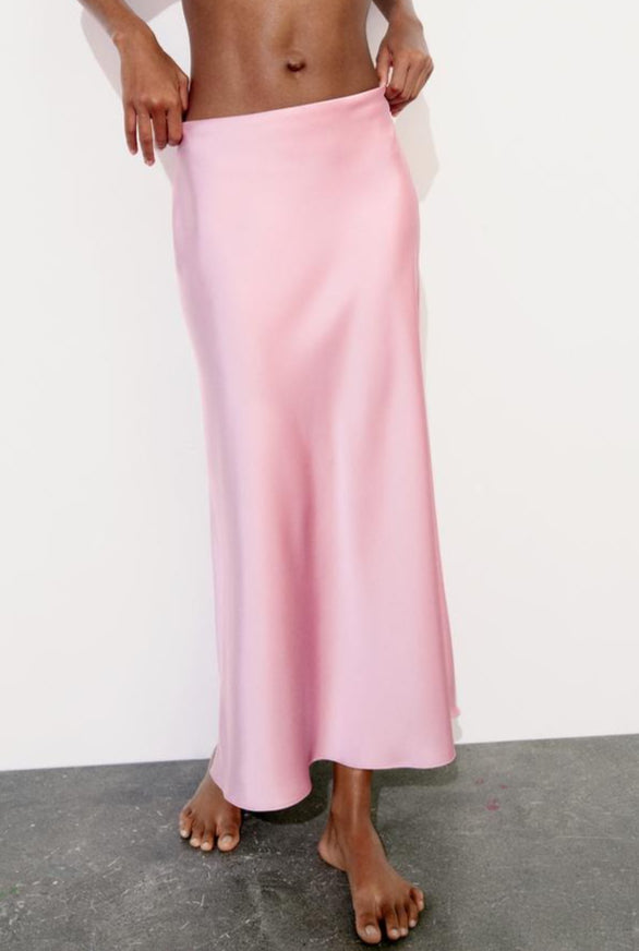 Satin High-Waist Straight Midi Skirt