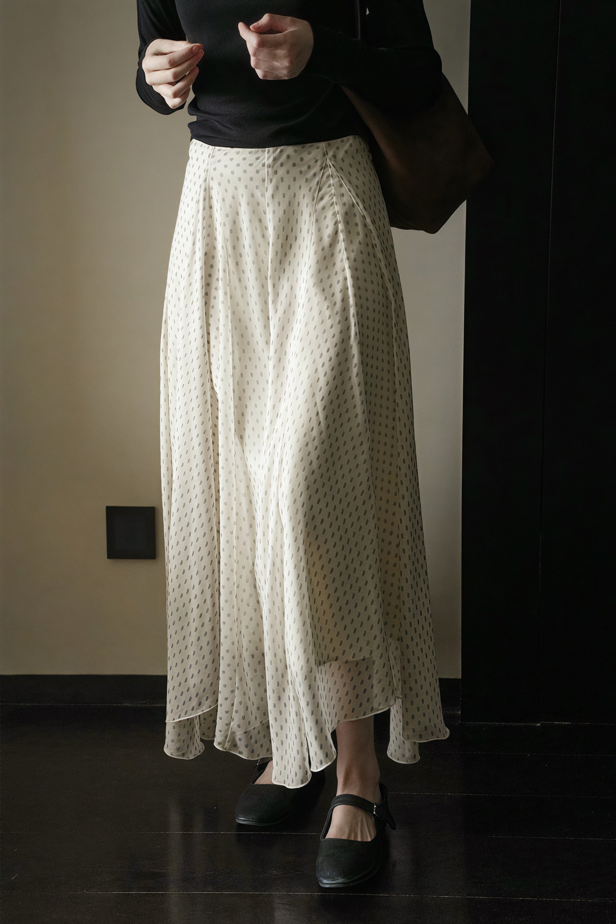 Draped Polka Dot Maxi Skirt