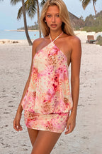 Print Halter Tie-Waist Bodycon Mini Dress