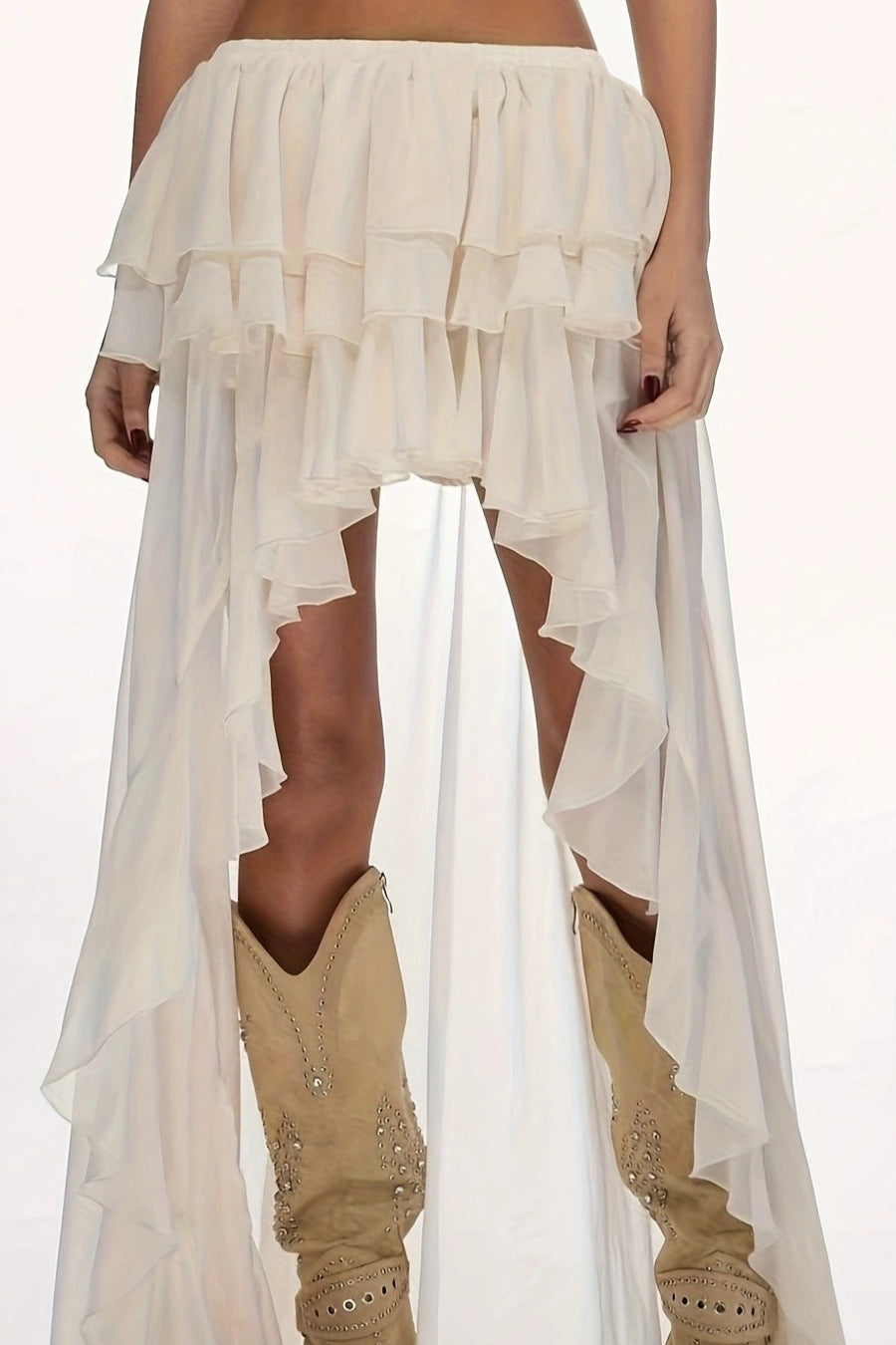 Waterfall-Ruffle Layered Maxi Skirt