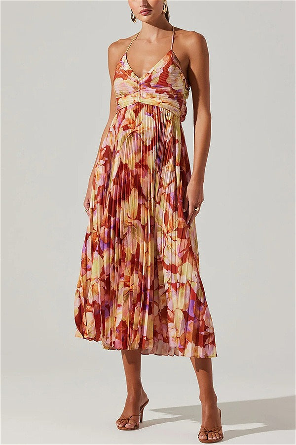 Floral Pleated Cami Maxi Dress