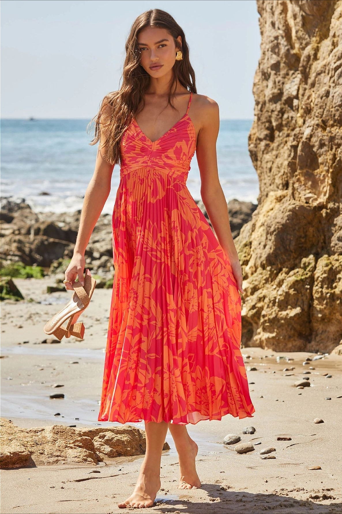 Floral Pleated Cami Maxi Dress