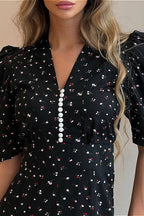 Floral V-Neck Ruffle Short-Sleeve Dress