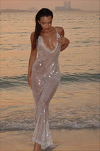 Halter Sequin Open-Back Bodycon Mini Dress