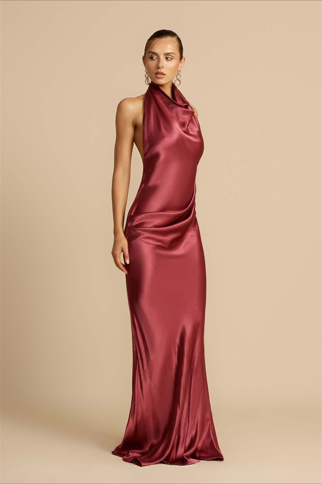 Satin Halter Backless Maxi Dress