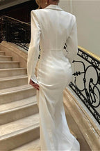 V-Neck Long-Sleeve Blazer Maxi Dress