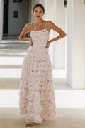 Lace-Trim Tiered-Ruffle Cami Maxi Dress