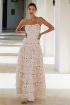 Lace-Trim Tiered-Ruffle Cami Maxi Dress