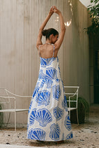 Linen-Print Bandeau Maxi Dress