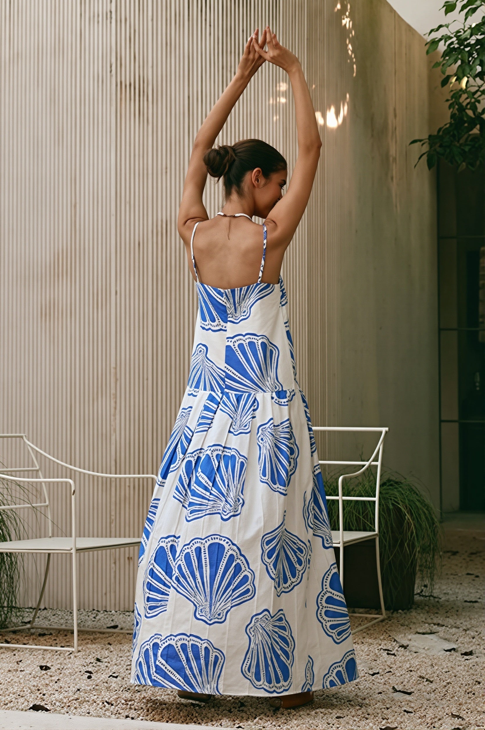 Linen-Print Bandeau Maxi Dress