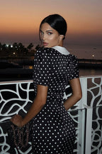 Polka Dot Puff-Sleeve V-Neck Maxi Dress