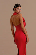 Satin Halter Backless Prom Dress