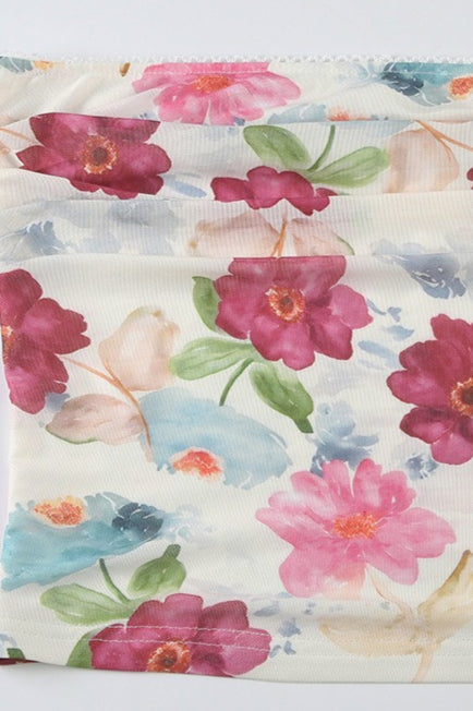 Floral Color-Block Strapless Blouse