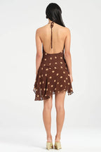 Polka Dot Chiffon Halter Deep-V Mini Dress