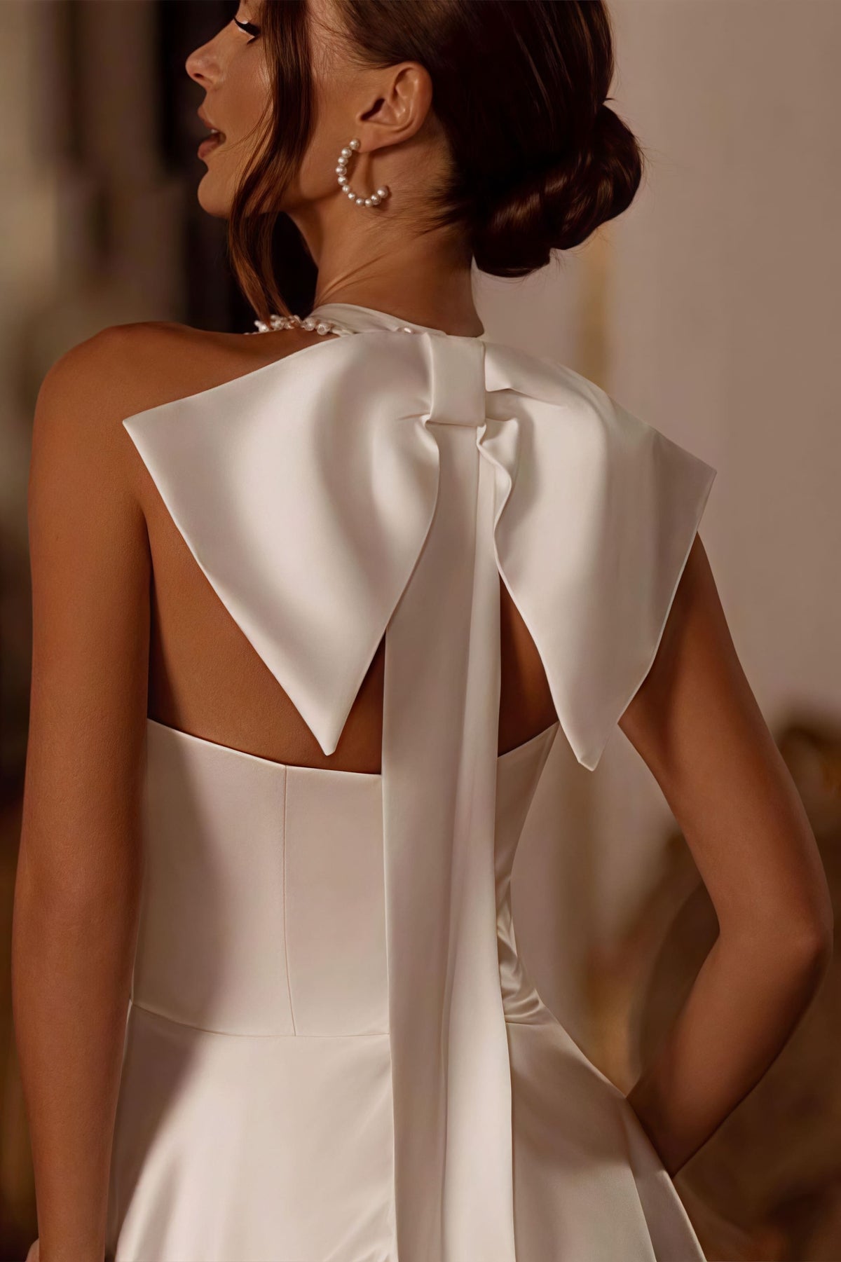 Satin Halter Train Reception Dress