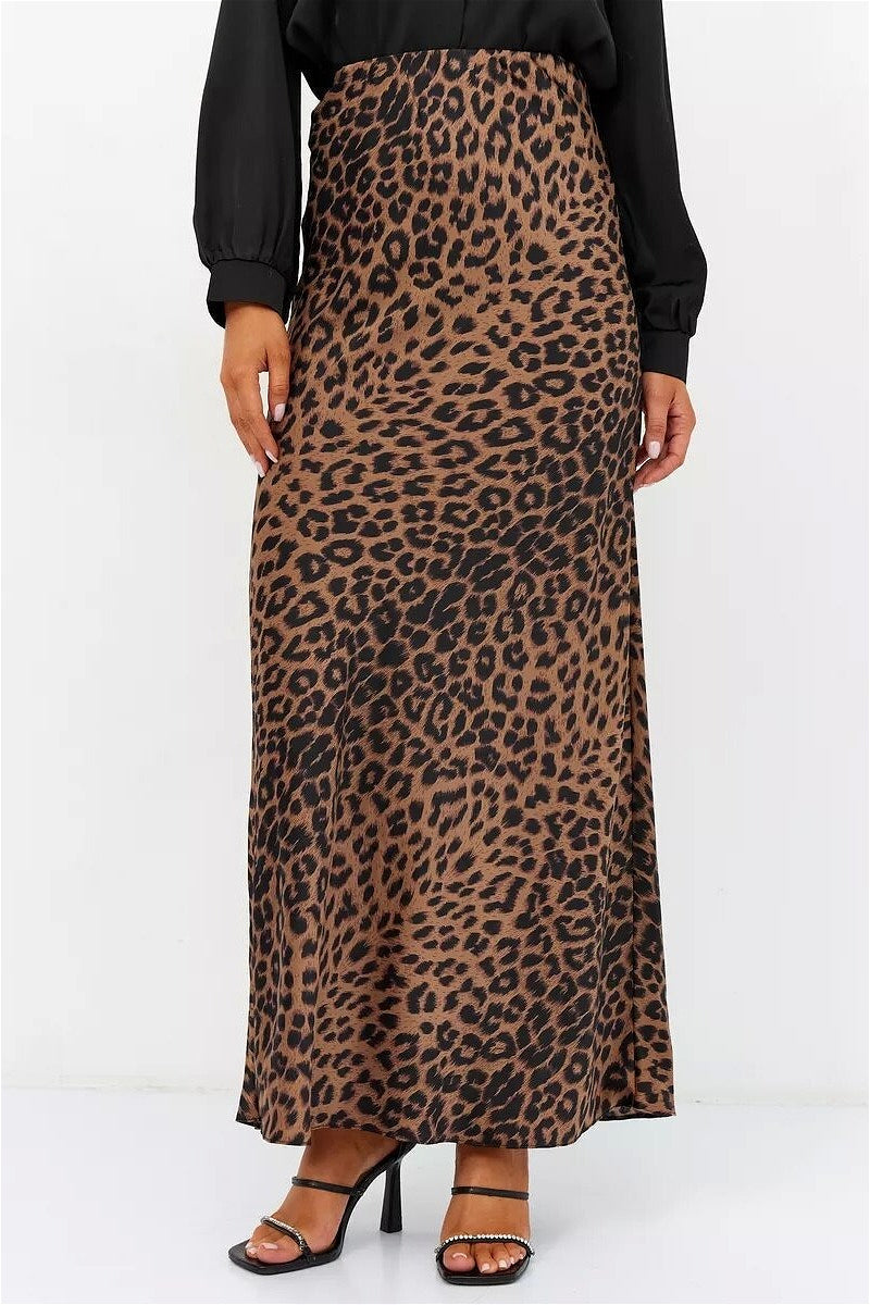Satin Leopard Maxi Skirt