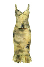 Floral V-Neck Ruched Ruffle Midi Dress