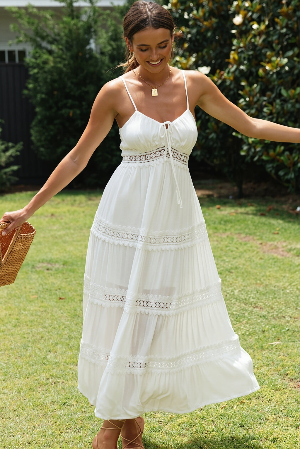 Lace-Splice Cami Swing Boho Dress