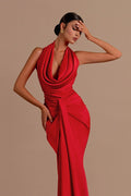 Satin Halter Backless Prom Dress