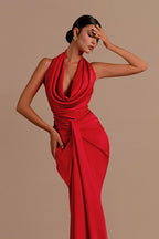Satin Halter Backless Prom Dress