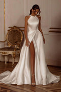 Satin Halter Train Reception Dress