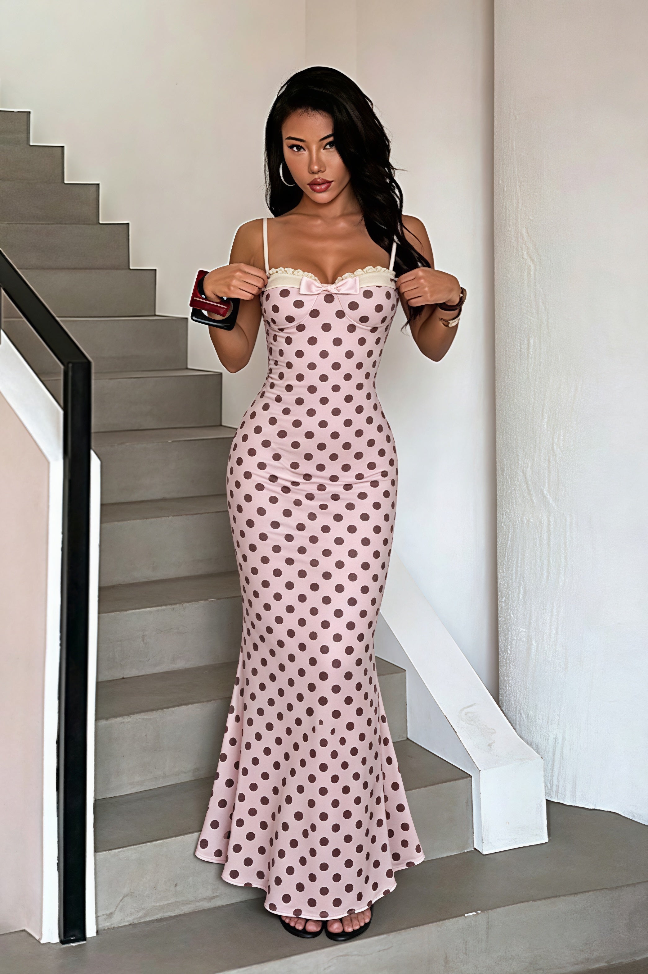 Polka Dot Spaghetti-Strap Bodycon Maxi Dress