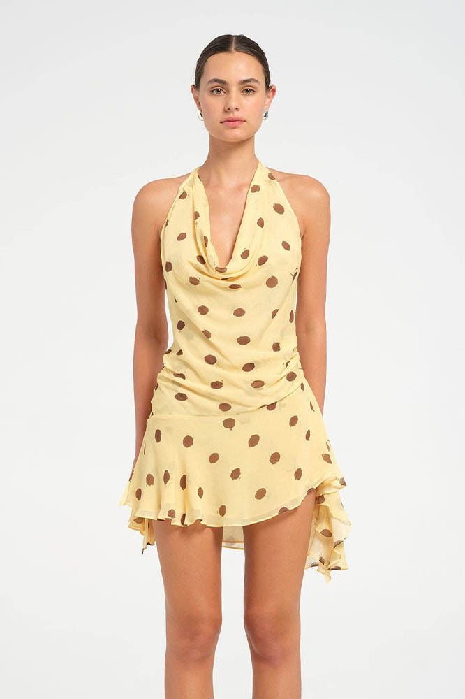 Polka Dot Chiffon Halter Deep-V Mini Dress