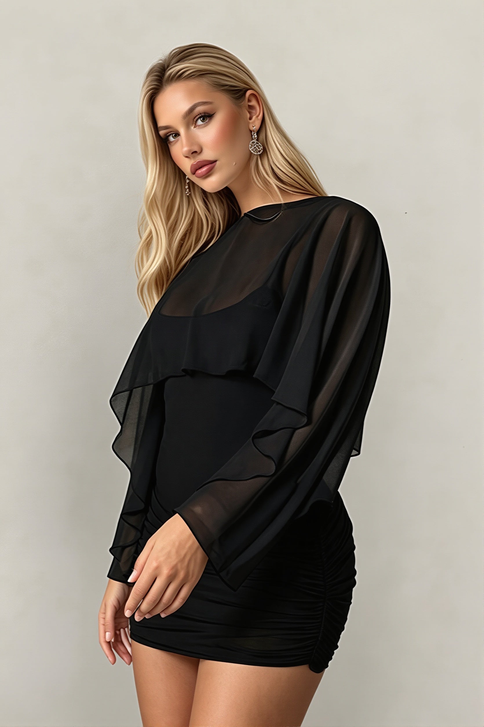 Mesh Shrug Cami Mini Dress