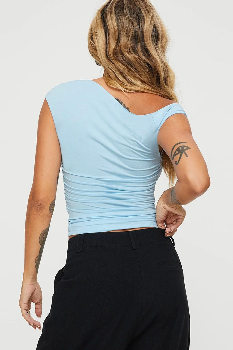 Asymmetric Ruched Slim Blouse