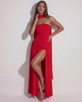 Serena Red Strapless Crepe Maxi Dress