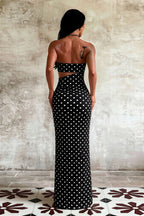 Printed Strapless Cutout Bodycon Maxi Dress